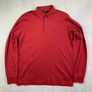 Hugo Boss Mens Shirt Small Red Polo Long Sleeve Pima 100% Cotton Luxury Logo